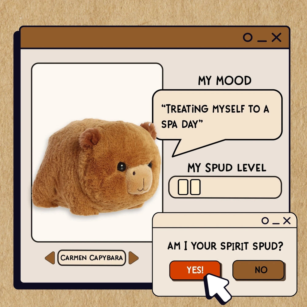 Aurora Spudsters Carmen Capybara 10" plush stuffed animal, soft brown fluffy capybara toy.