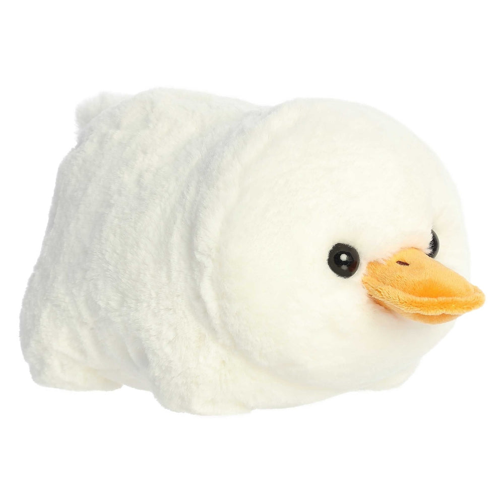 Aurora Delia Duck 10-inch plush stuffed animal, white fluffy fabric with orange beak and black eyes.