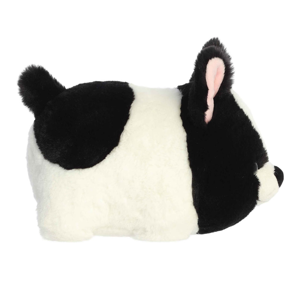 Aurora Spudsters Fern French Bulldog 10-inch plush toy, black and white fur with pink inner ear.