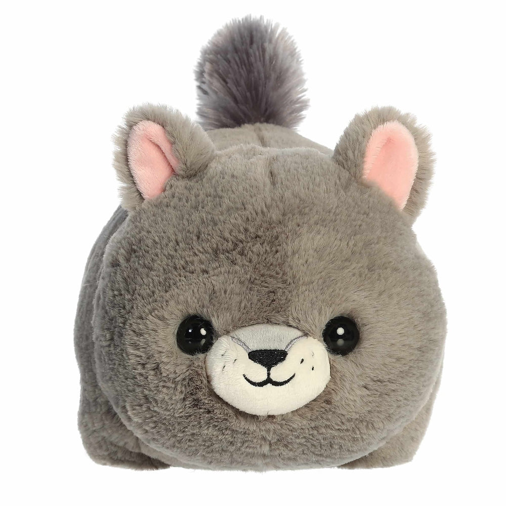 Aurora Spudsters Gabby gray squirrel plush, soft gray fur, pink inner ears, black eyes, 10-inch toy