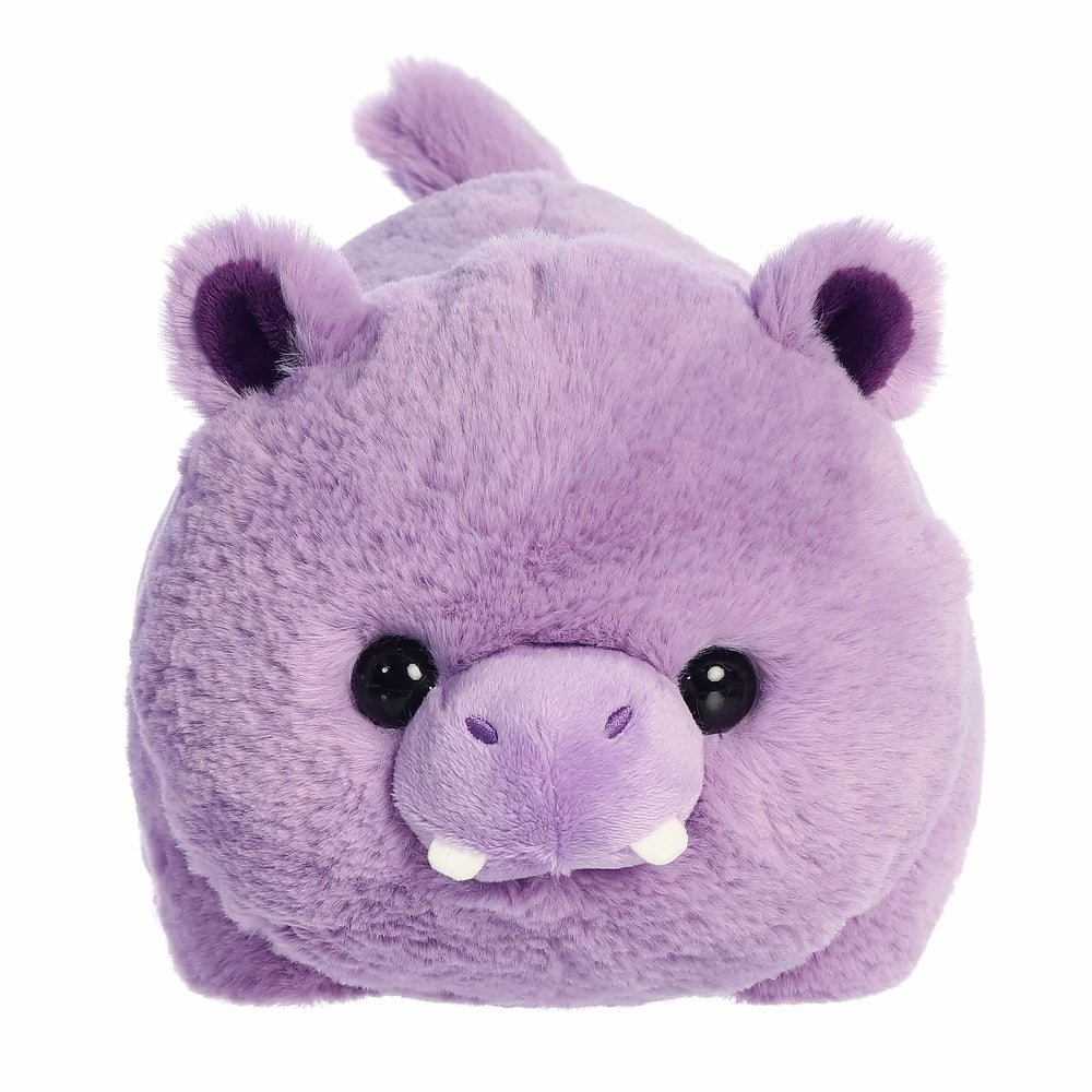 Aurora Spudsters Harlo Hippo 10-inch plush toy with lavender fur, black eyes, and tiny tusks.