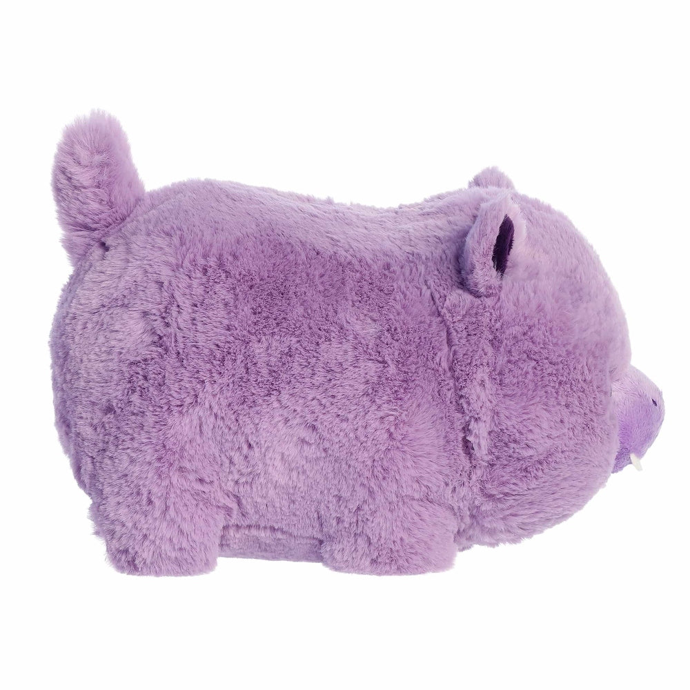 Aurora Spudsters Harlo Hippo 10-inch lavender plush toy, ultra-soft fuzzy fabric, resting on its side.