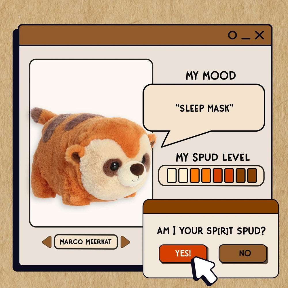Aurora Spudsters Marco Meerkat 10-inch plush stuffed animal, orange-tan fur with cream face