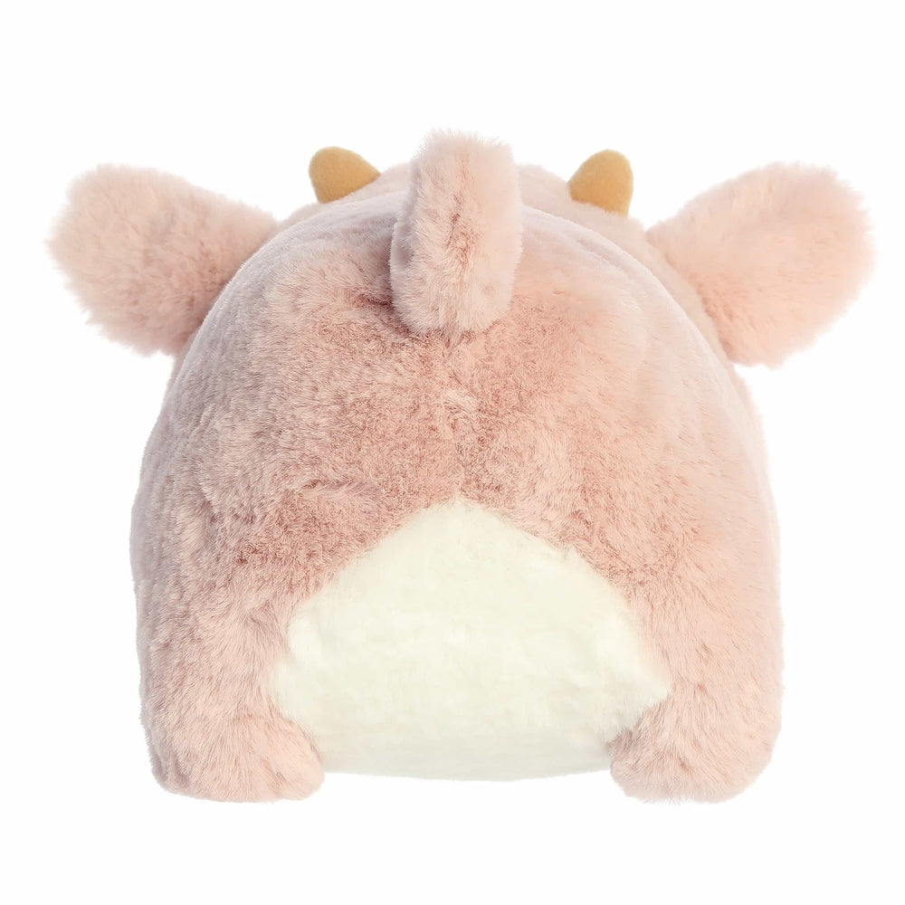 Aurora Spudsters Pinkee Reindeer plush toy, 10-inch soft pink fur with white belly for cuddly warmth.