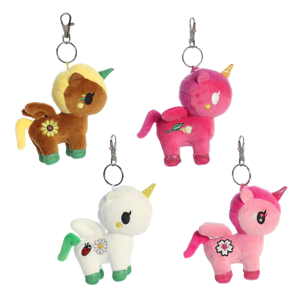 Aurora Tokidoki Flower Power unicorn plush keychains set of 4 colorful stuffed dolls
