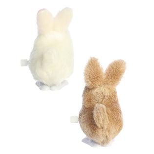 Aurora wind-up bunny stuffed animals, pair of 3-inch plush rabbits in white and tan