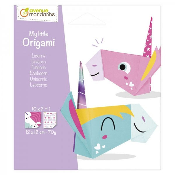 Avenue Mandarine My Little Origami unicorn kit; pastel purple and blue origami unicorns, 2 pieces