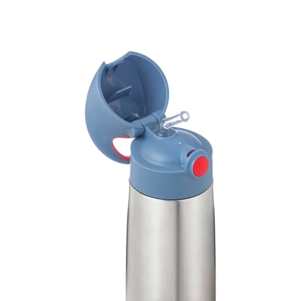 B.Box insulated drink bottle 500 ml with blue flip-top lid and stainless steel body