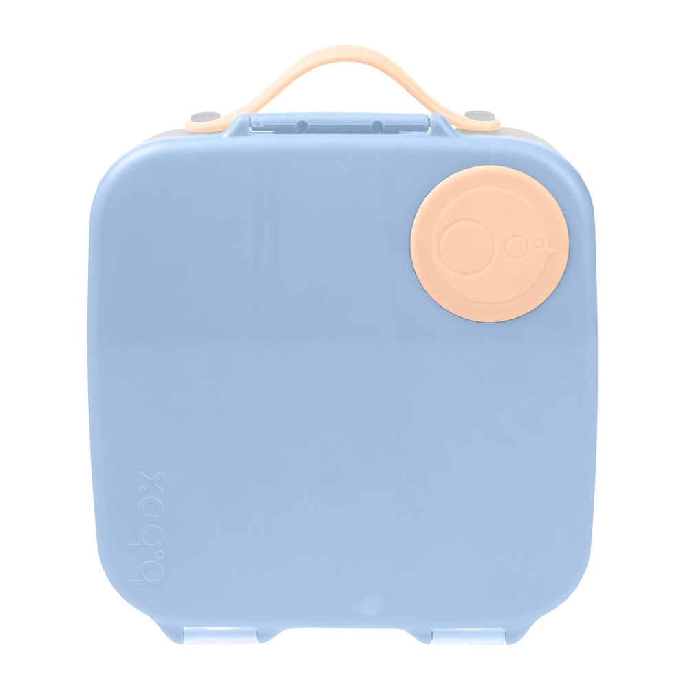 B.Box Lunchbox in blue with peach dial lid and beige carry handle, ready for busy days.