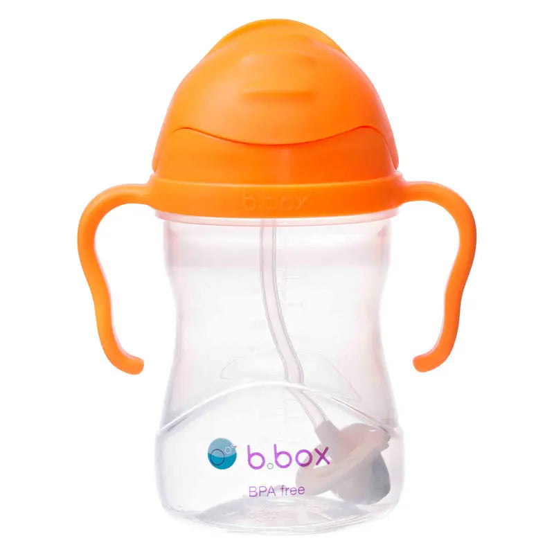 B.Box New Sippy Cup Matte Edition with orange lid and dual handles, BPA-free bottle.