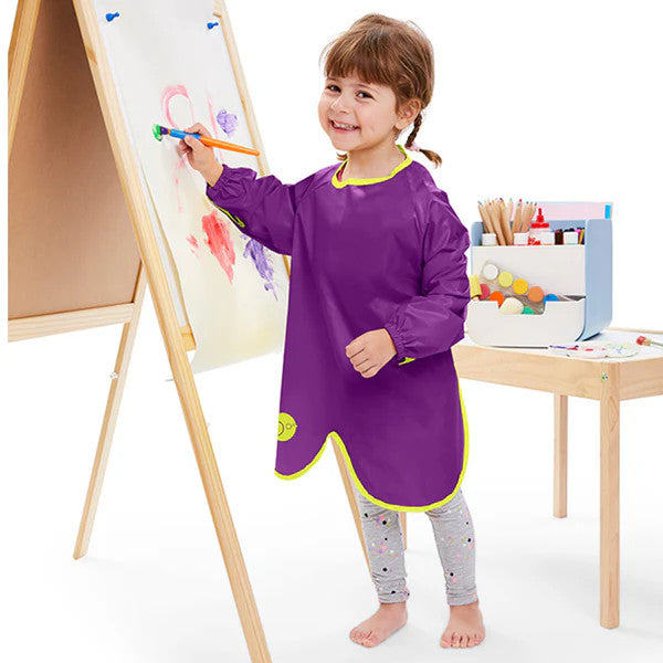 B.Box Smock Bib Large Passion Splash purple smock with lime trim for mealtime messes