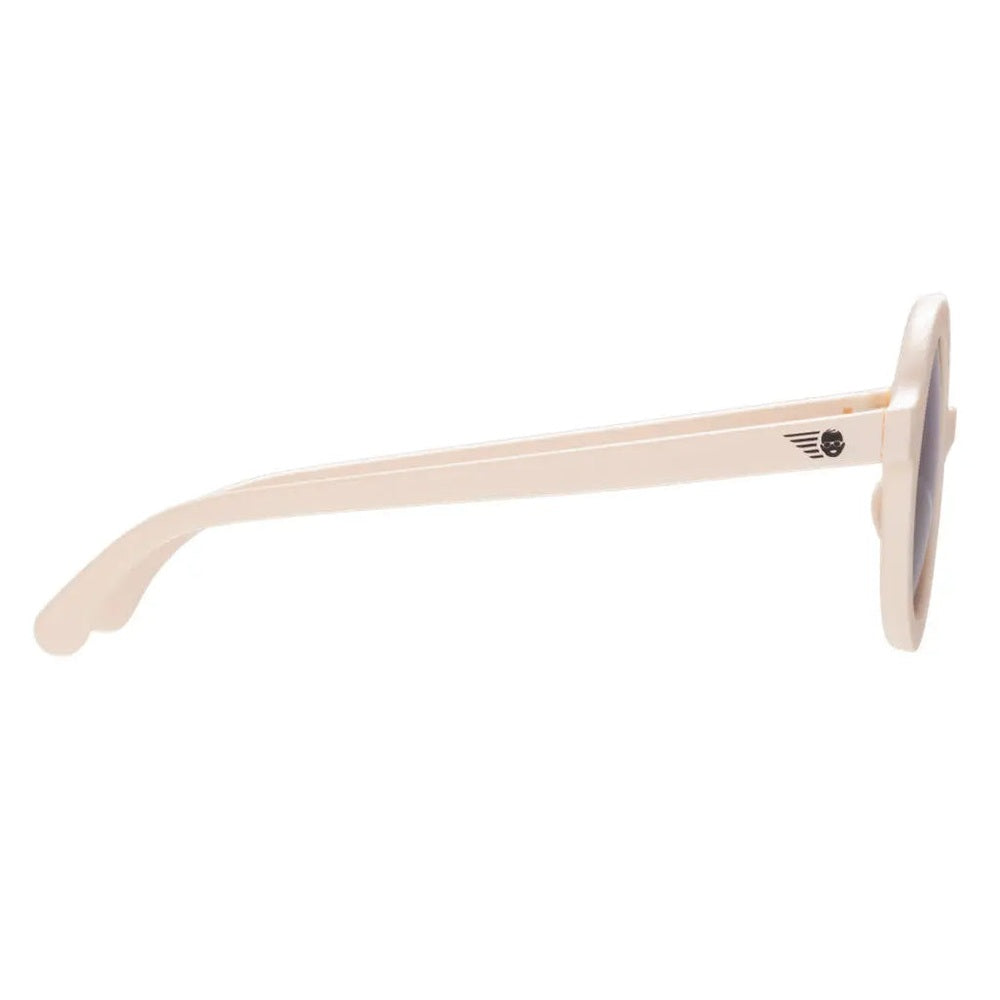Babiators Euro Round Sweet Cream kids' sunglasses, cream frames with logo on temple.