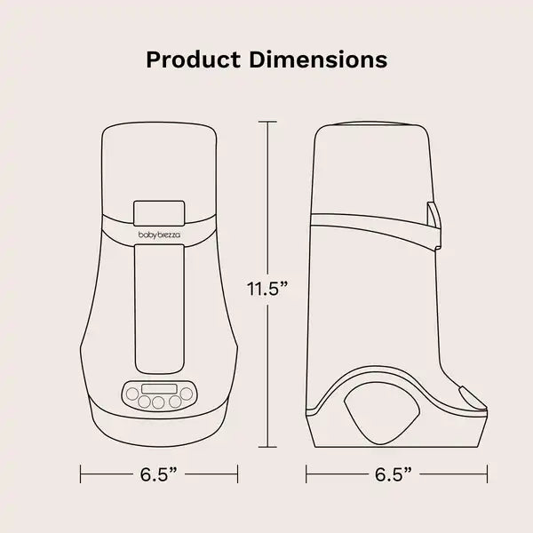 Baby Brezza Bottle + Breast Milk Warmer — dimensions graphic