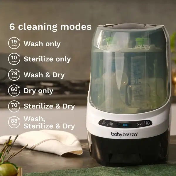 Baby Brezza Bottle Washer Pro - All In One Baby Bottle Washer, Sterilizer, Dryer — sterilizing feature graphic