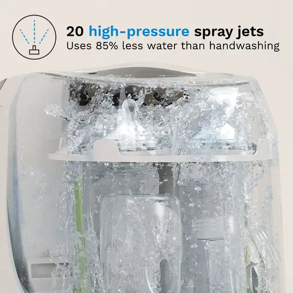 Baby Brezza Bottle Washer Pro - All In One Baby Bottle Washer, Sterilizer, Dryer — washing feature graphic