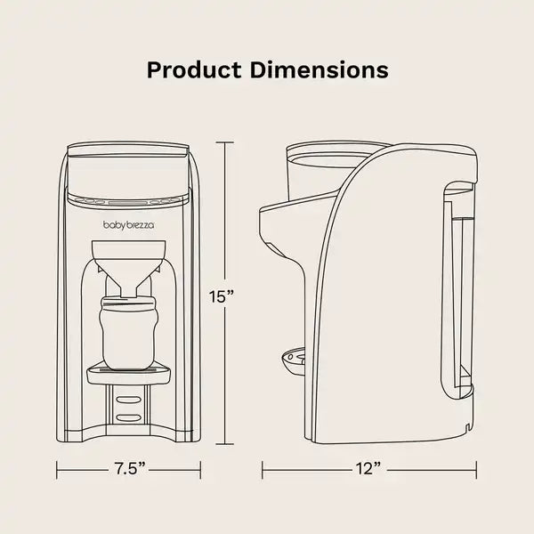Baby Brezza Formula Pro® Advanced Baby Formula Dispenser — dimensions graphic