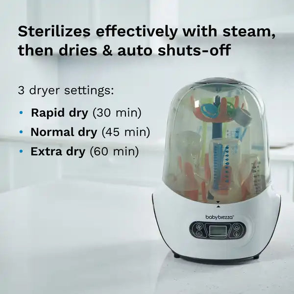 Baby Brezza One Step Sterilizer Dryer — sterilizing feature graphic