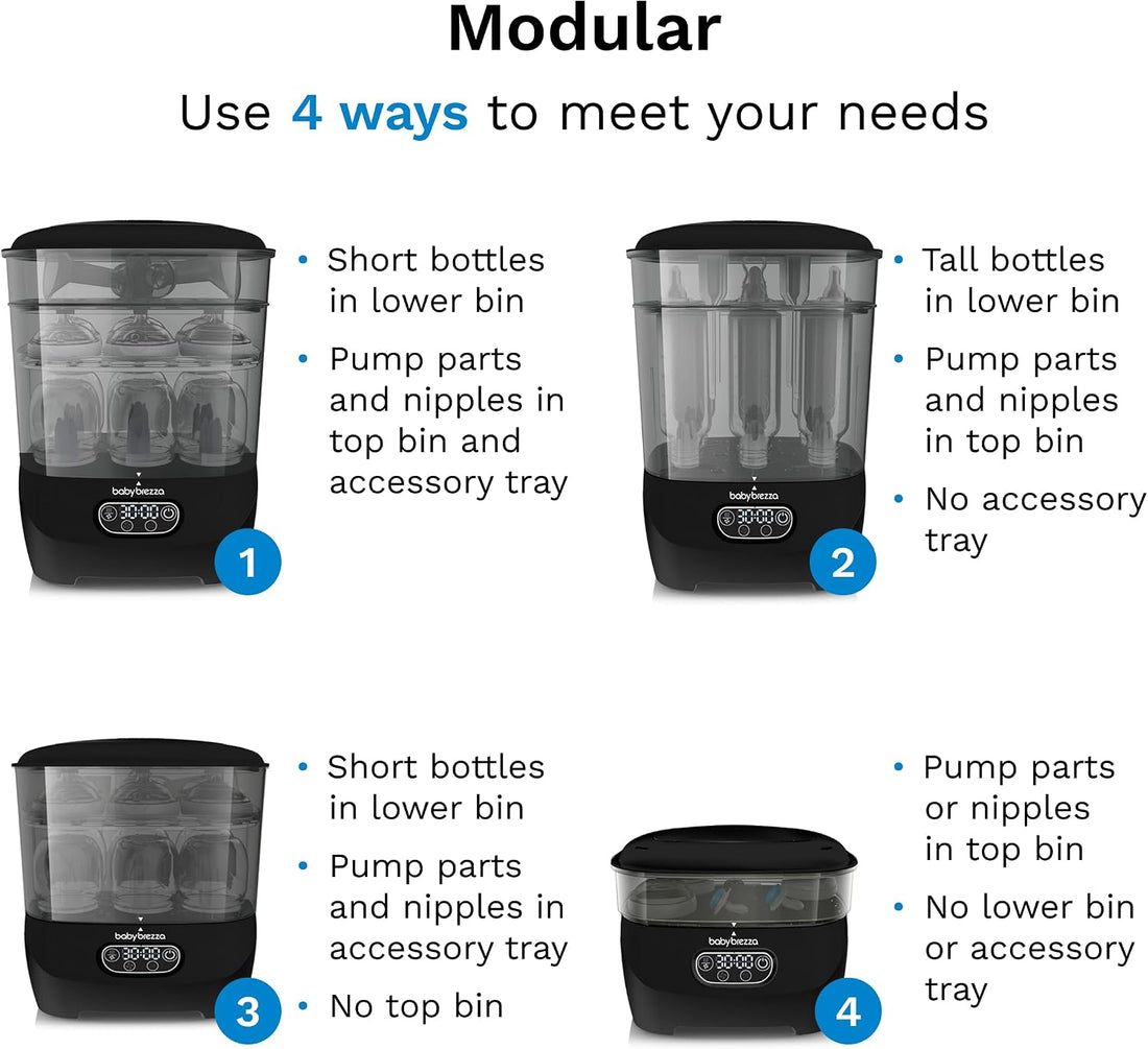Baby Brezza One Step™ Baby Bottle Sterilizer and Dryer Advanced - Electric steam sterilizer with HEPA Filter — bottle setup view alternate view 3