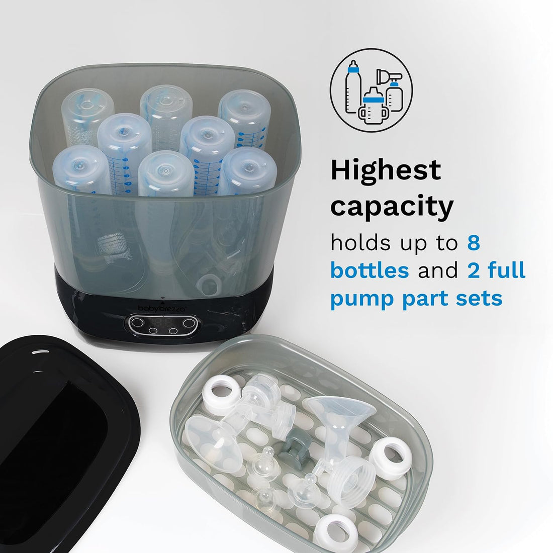 Baby Brezza One Step™ Baby Bottle Sterilizer and Dryer Advanced - Electric steam sterilizer with HEPA Filter — bottle setup view alternate view 4