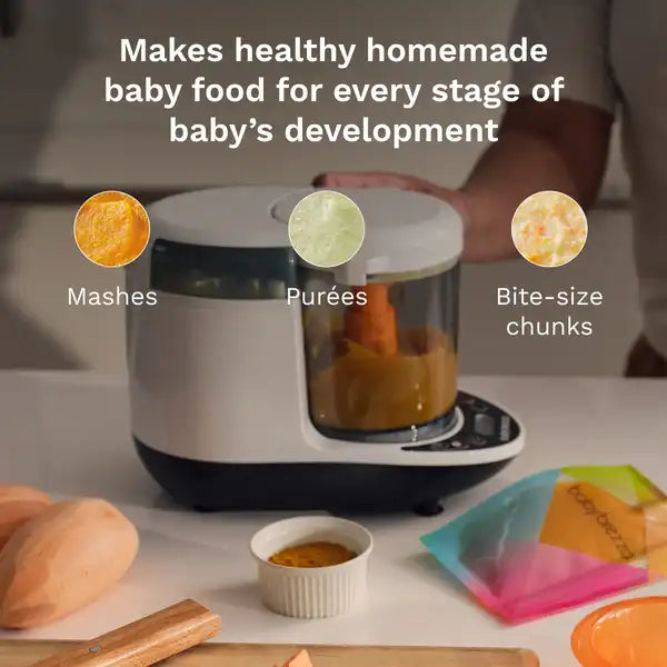 Baby Brezza One Step™ Baby Food Maker Deluxe: Steamer & Blender for Homemade Baby Food — baby food preparation view