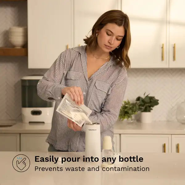 Baby Brezza Reusable Breastmilk Storage Bags with Filling Funnel, 10 pack — bottle setup view