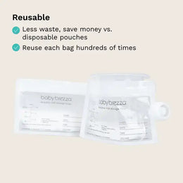 Baby Brezza Reusable Breastmilk Storage Bags with Filling Funnel, 10 pack