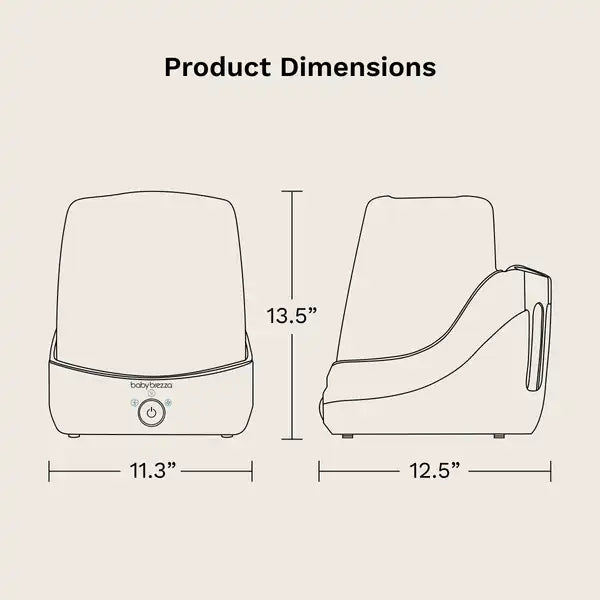 Baby Brezza Superfast® Baby Bottle Sterilizer and Dryer - Sterilizes & Dries in 10 Minutes — dimensions graphic