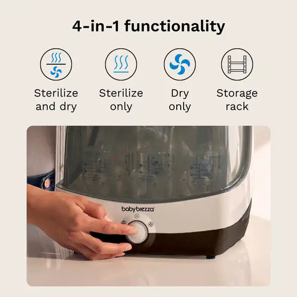 Baby Brezza Superfast® Baby Bottle Sterilizer and Dryer - Sterilizes & Dries in 10 Minutes — sterilizing feature graphic