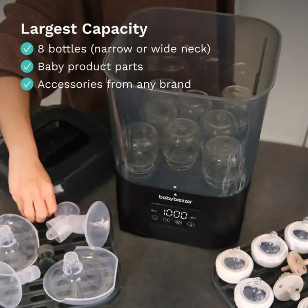 Baby Brezza SuperQuick 10-minute Bottle Sterilizer and Dryer — bottle setup view