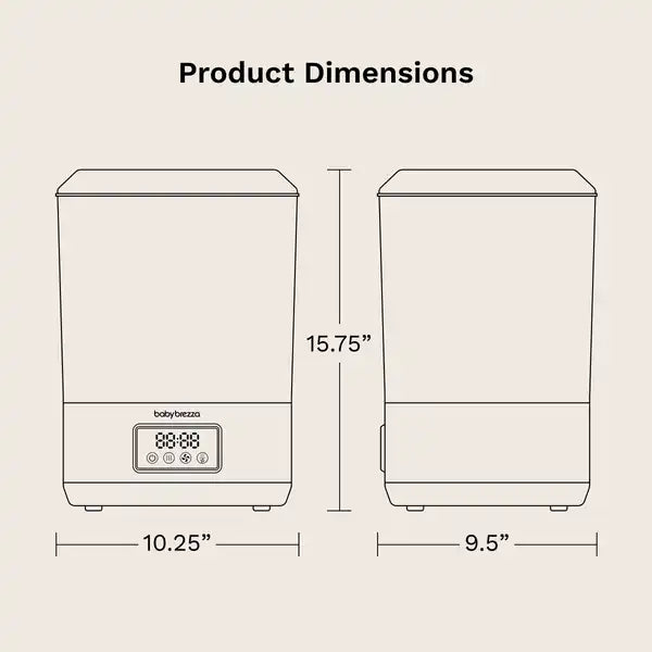 Baby Brezza SuperQuick 10-minute Bottle Sterilizer and Dryer — dimensions graphic alternate view 2