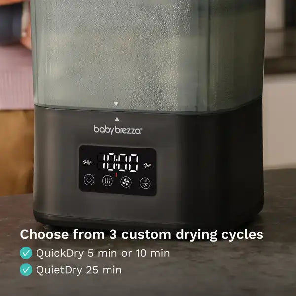 Baby Brezza SuperQuick 10-minute Bottle Sterilizer and Dryer — drying feature graphic