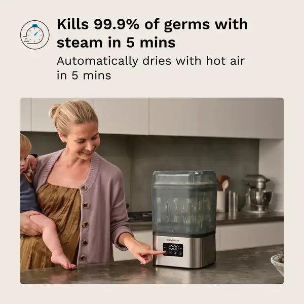 Baby Brezza SuperQuick 10-minute Bottle Sterilizer and Dryer — in-use lifestyle view alternate view 3