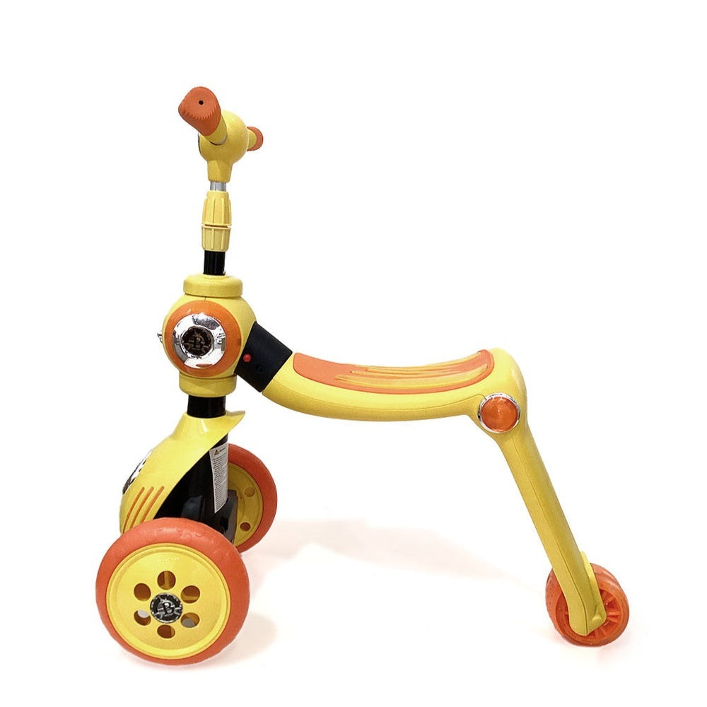 Baby Idol 2-in-1 ride-on scooter in yellow and orange with three wheels by BABY IDOL
