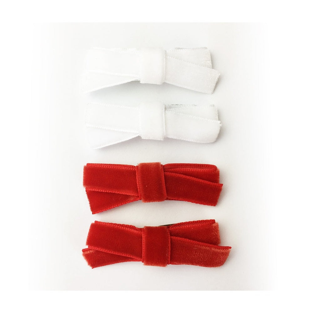BABY WISP velvet hand-tied hair bows, red and white, 4-pack