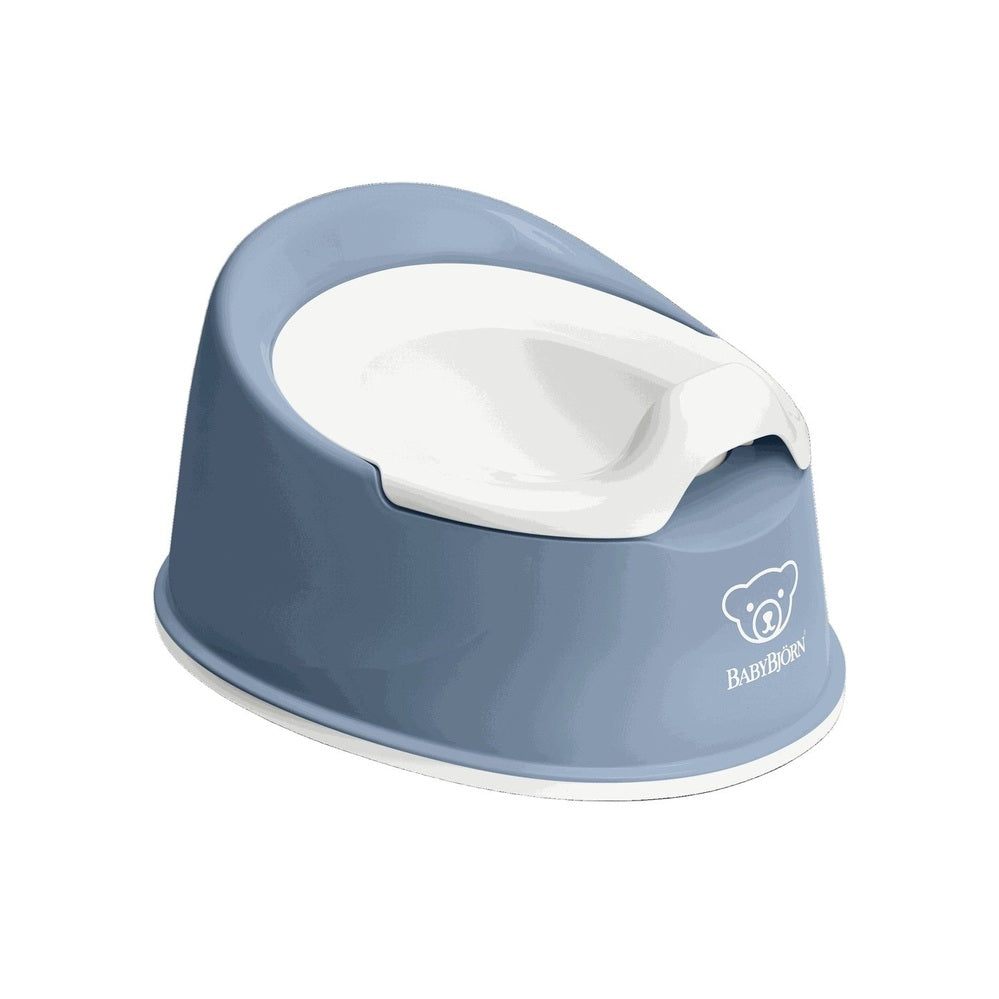 BabyBjorn Smart Potty in blue with white ergonomic insert and sturdy base, ready for toddler use.