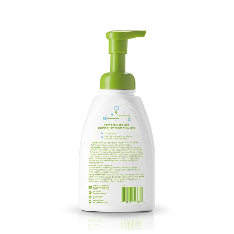 BABYGANICS Babyganics Shampoo & Body Wash Frag Free 16oz foaming pump dispenser with detailed back label img 2/2