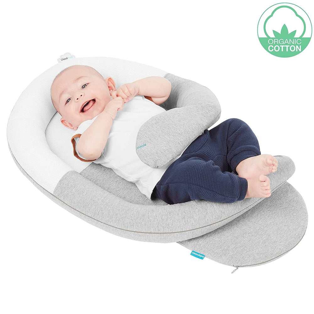 Babymoov CloudNest newborn lounger in grey with white inner surface for baby comfort