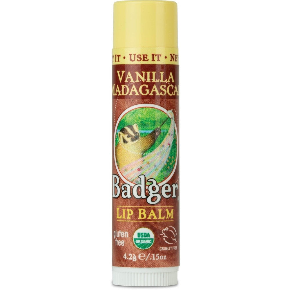 Badger vanilla Madagascar lip balm, 4.2 g, organic USDA approved, gluten-free