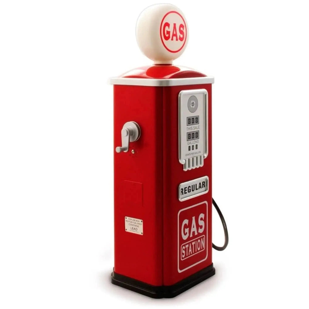 Baghera Play Gas Station Pump red toy with chrome meter and globe GAS top, a push-and-pedal riding toy for kids