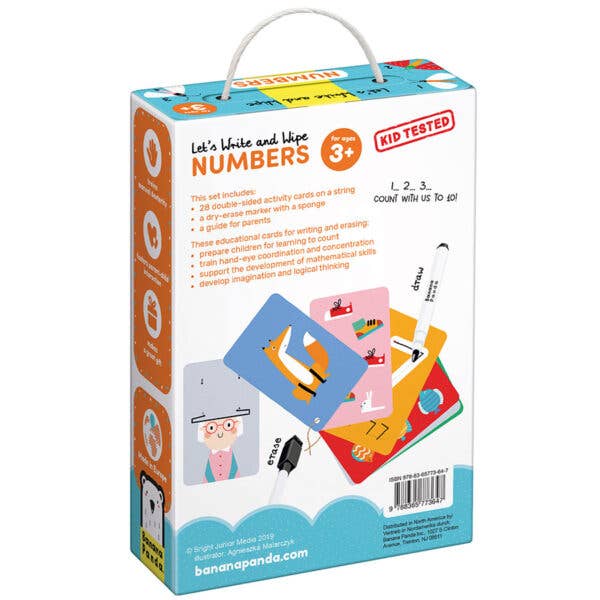 Banana Panda Let's Write and Wipe Numbers 3+ set with colorful wipe-clean cards for counting practice