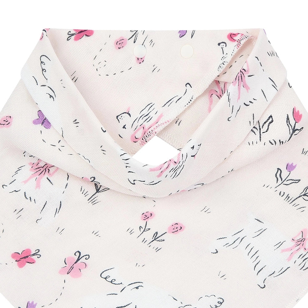 NEST DESIGNS Nest Designs Bamboo Muslin Baby Bandana Bib Doggie Meadow snap closure with sketched butterfly and floral motifs img 5/6