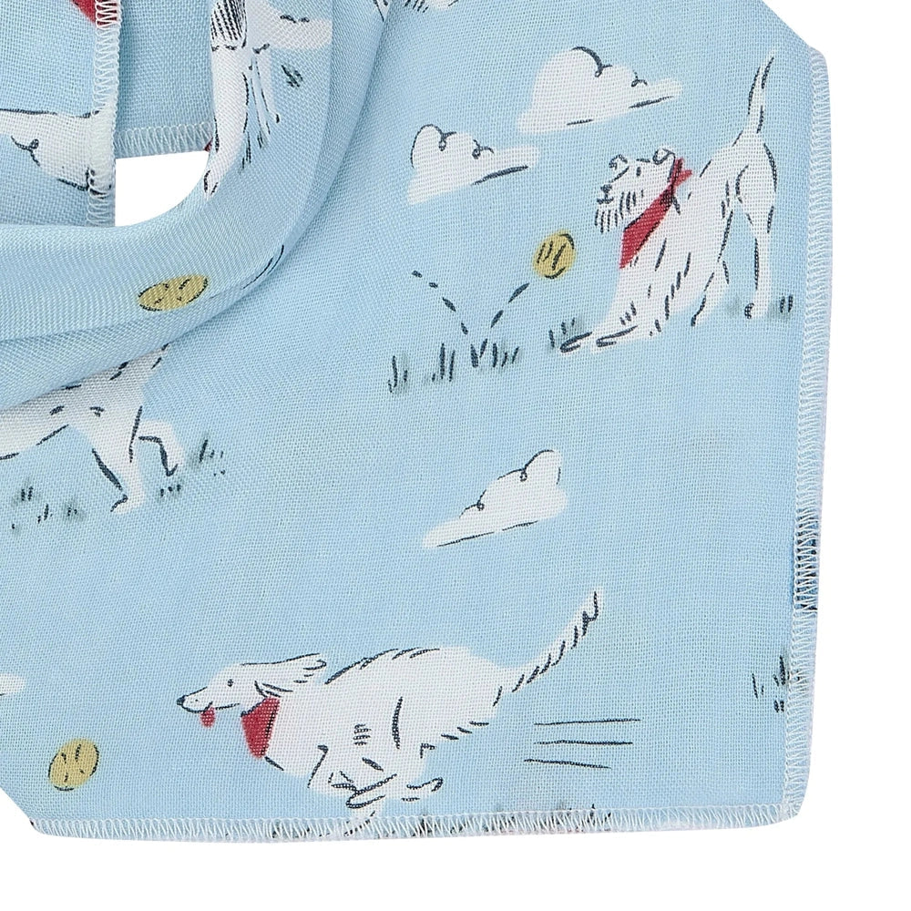 NEST DESIGNS Nest Designs Bamboo Muslin Bandana Bib Puppy Park snap closure with dogs wearing red bandanas print img 5/6