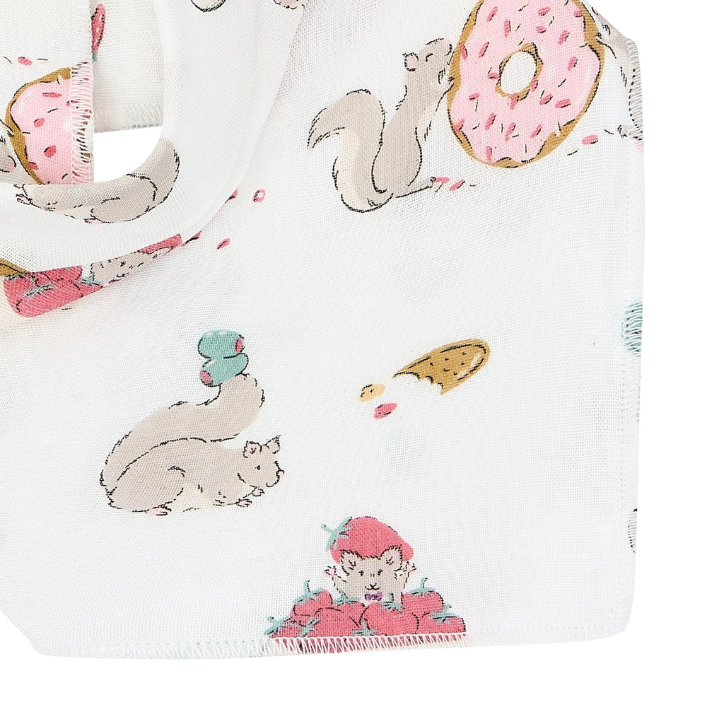 NEST DESIGNS Nest Designs Bamboo Muslin Baby Bandana Bib Very Squirrelly snap closure with whimsical squirrels and pink donuts print img 6/6
