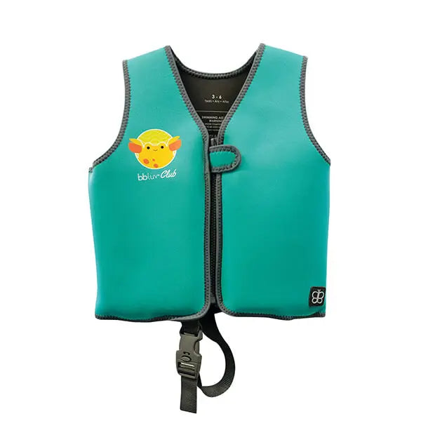 BBLUV Naj Evolutive Neoprene Swim Vest Aqua shown with front zipper and adjustable strap.