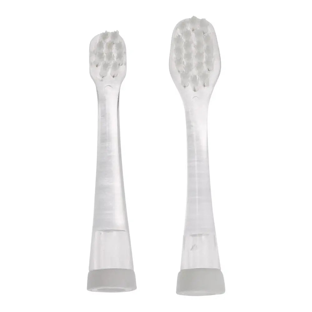 BBLUV Sonik Replacement Brush Heads 2Pk for toddler toothbrush, two clear heads with soft bristles shown side by side.