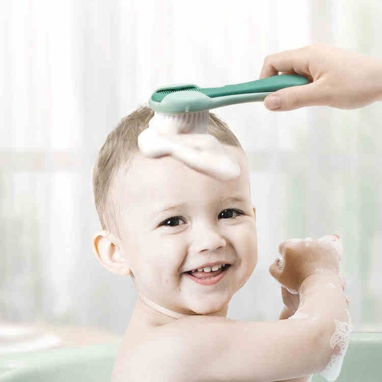 BC Babycare baby comb and brush set, green, 2-piece grooming kit for infants