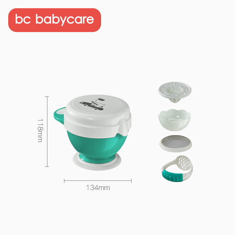 BC Babycare baby food masher green set with 4 removable attachments