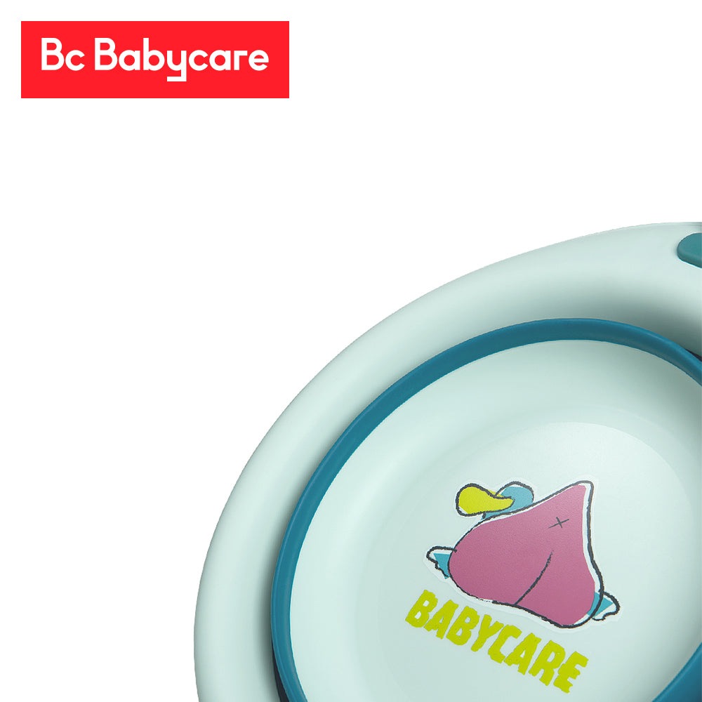 BC Babycare foldable baby washbasin, turquoise with teal rim and duck logo