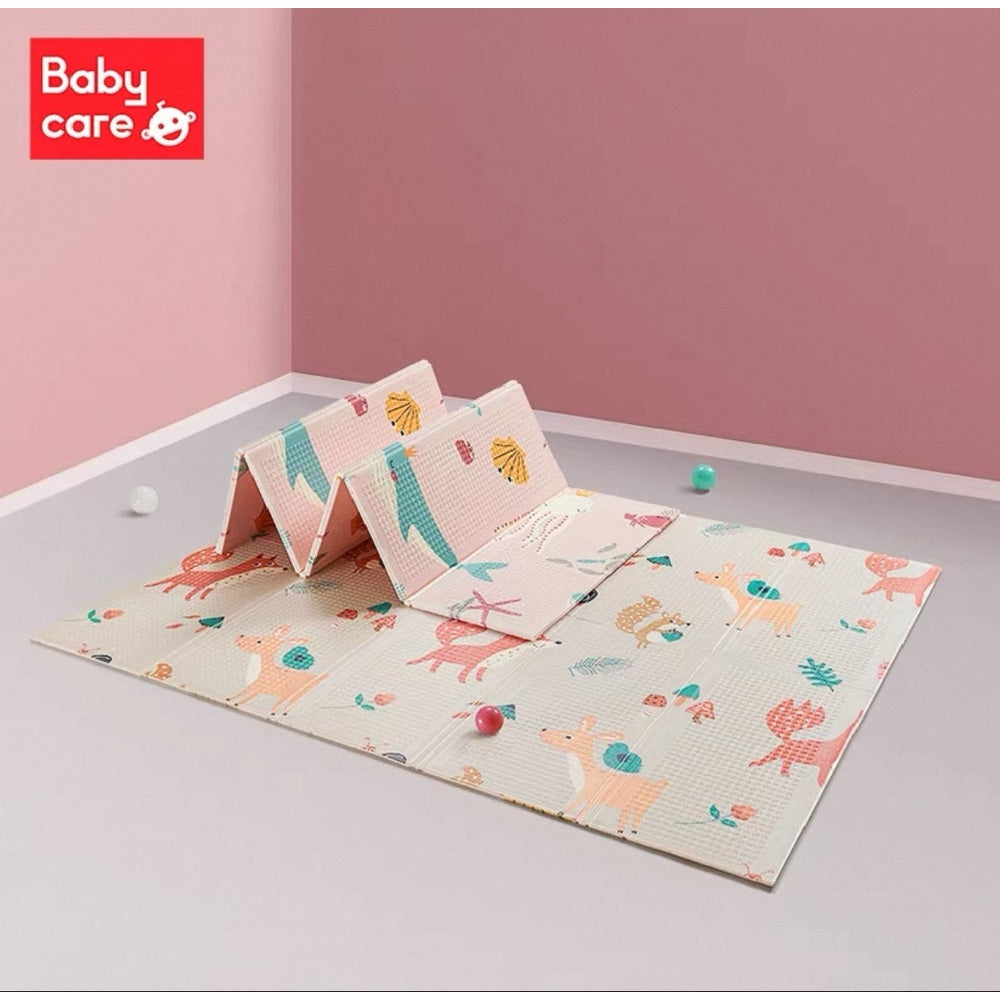 Foldable playmat BC Babycare 147x195x1 cm with pastel animal print on soft foam
