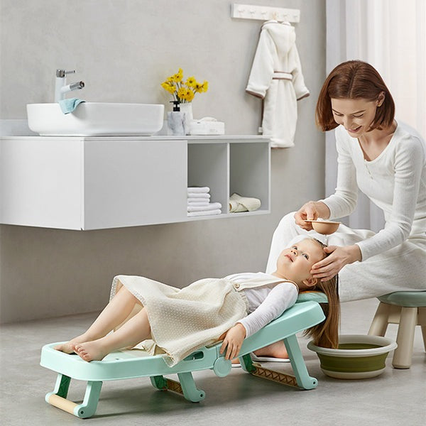 BC Babycare Kids Collapsible Shampoo Chair in mint green for bath time hair washing